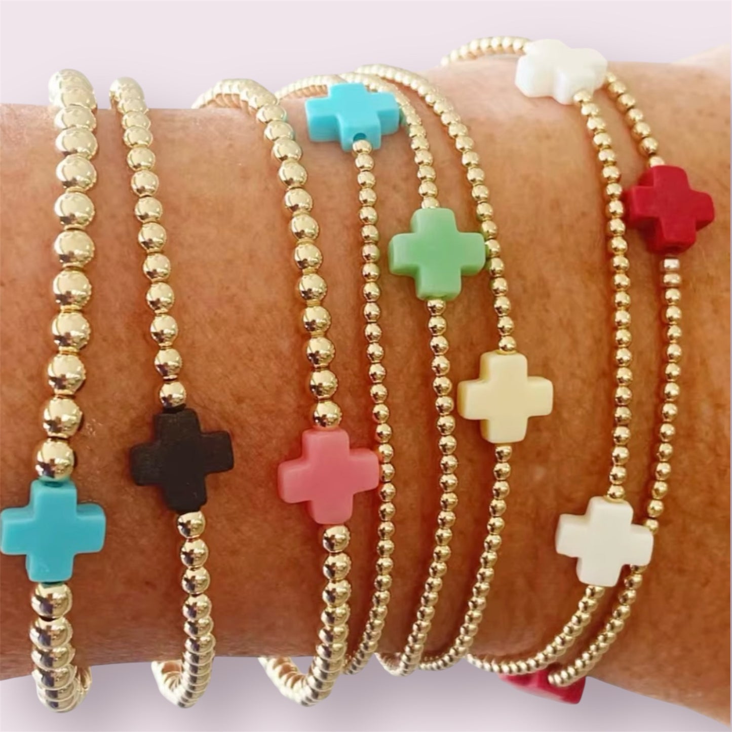 2mm Gold Beaded Cross Bracelet