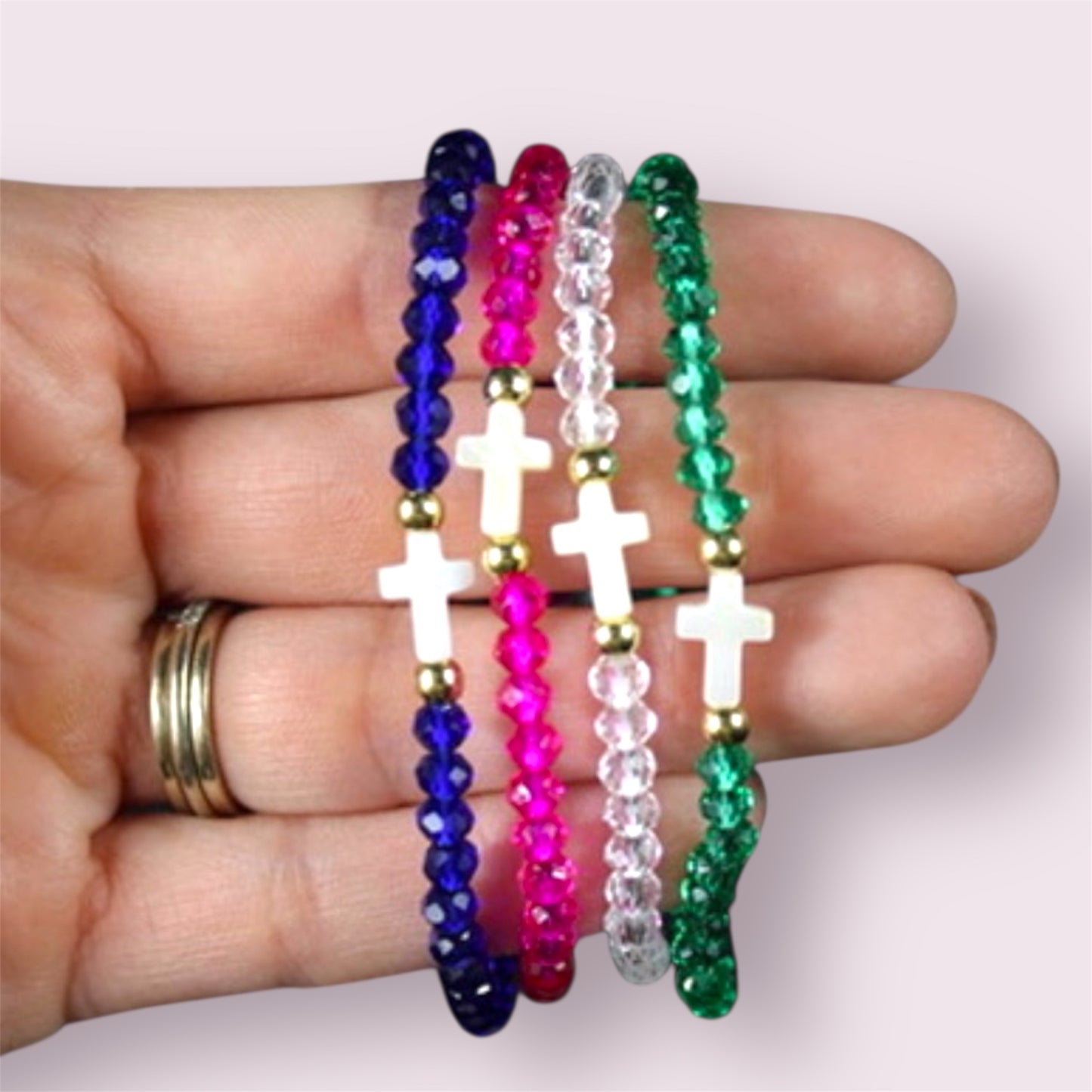 Colored Beads with White Abalone Cross