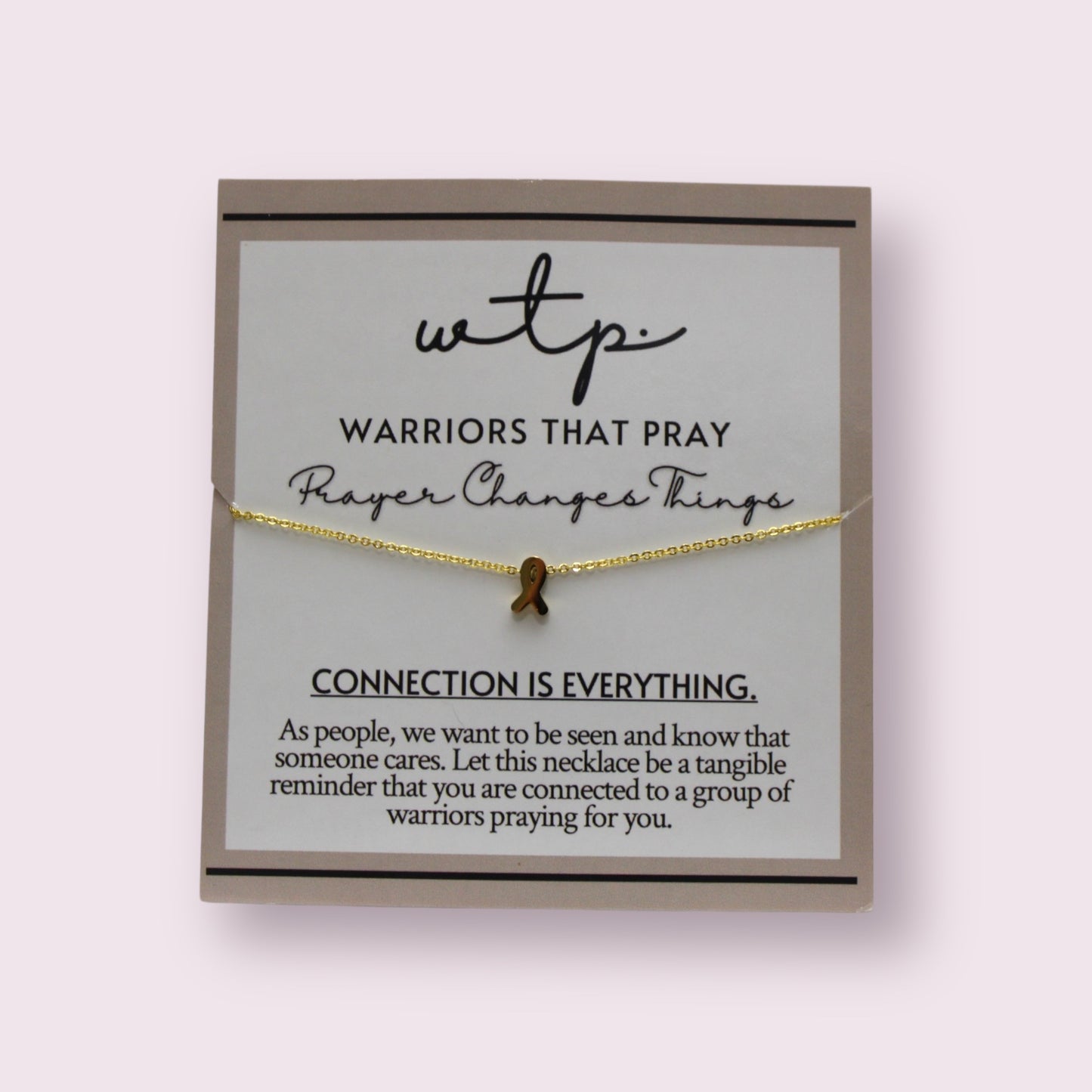 Elegant Awareness Ribbon Necklace with 18k gold plating on an adjustable 18-inch chain by Warriors That Pray.