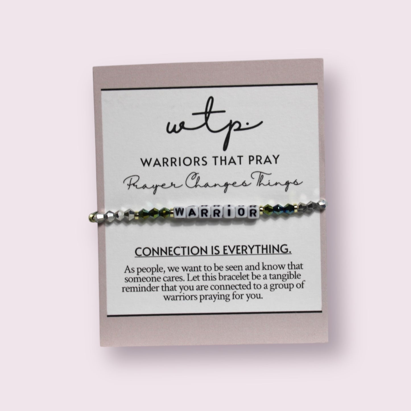 Stylish Warrior Word Bracelet features 6mm letters, perfect for a meaningful reminder of connection and strength.