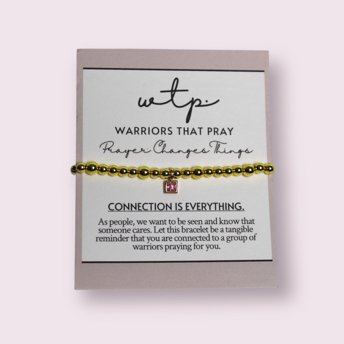 Eternal Birthstone Bracelet featuring 18k gold beads on a stylish presentation card from Warriors That Pray.