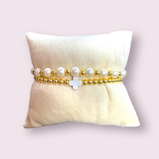Cross & Pearl bracelet set