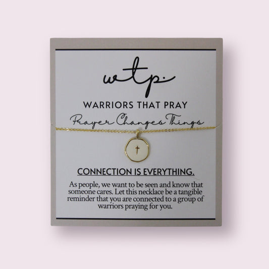 Elegant Heavenly Light Necklace (white) with 18k gold plating and adjustable 18-inch chain from Warriors That Pray.